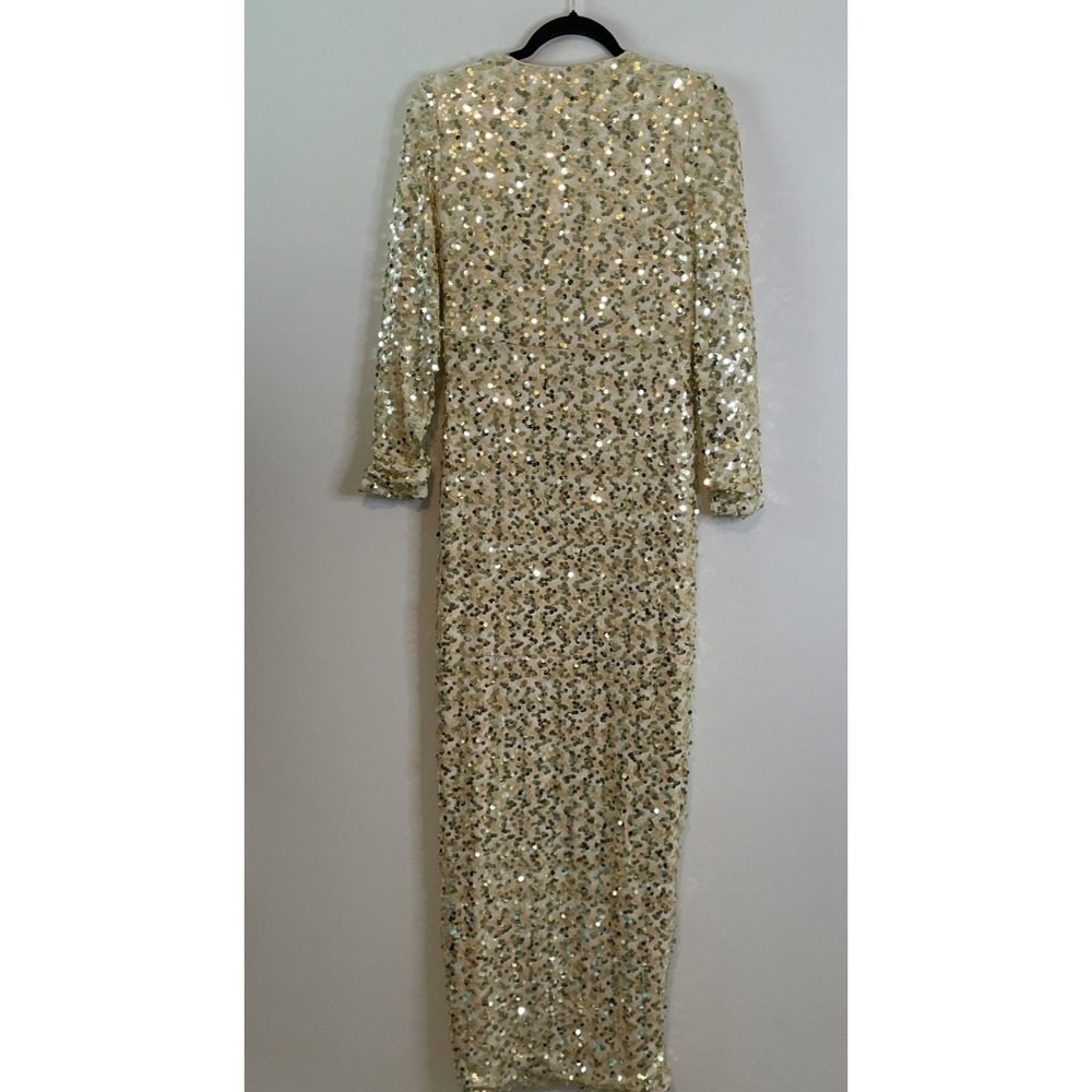 Fashion Nova Large Gold Sequin Maxi Dress Long Sleeve Formal Evening Gown